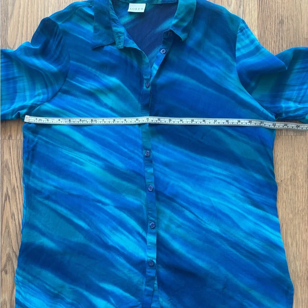 Vibrant Blue and Green Sheer Button-Up - Picture 5 of 5